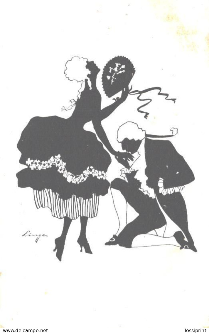 Lingen?:Gentleman Kissing Lady's Arm, Pre 1927 - Scherenschnitt - Silhouette