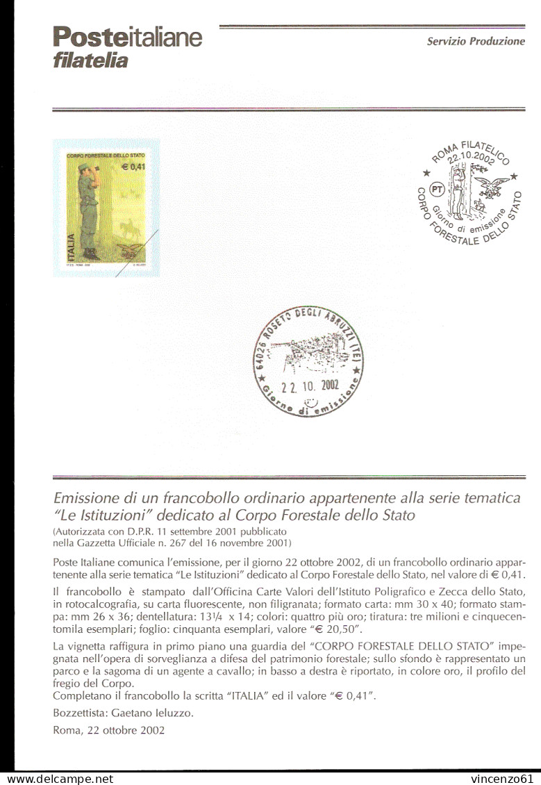 2002 Bollettino  ``Le Istituzioni’’. 11ª Serie. Corpo Forestale Dello Stato. - Polizei - Gendarmerie