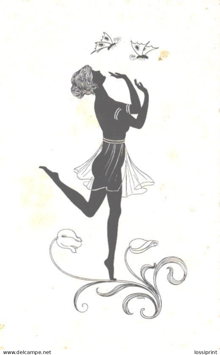 Lady With Butterflies And Flowers, Pre 1940 - Silhouettes