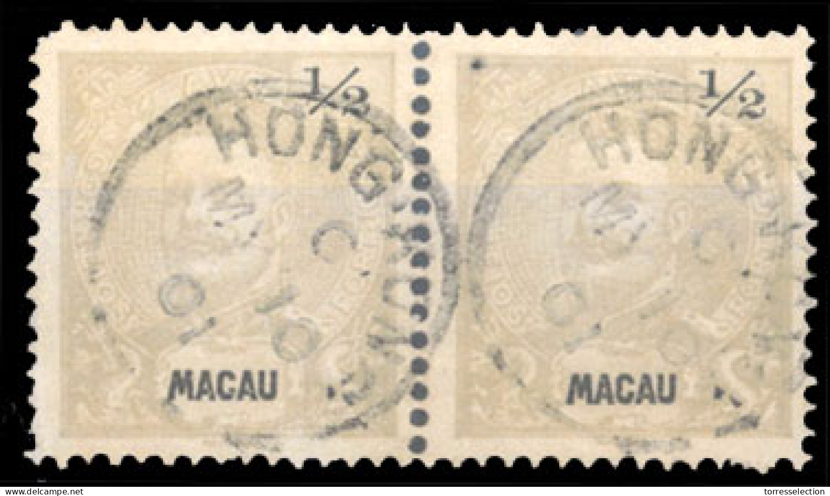 MACAU. 1898. (Af. 78) 1/2a Horizontal Pair, Cancelled Small "Hong Kong" C.d.s. (May 10/1901) - Sonstige & Ohne Zuordnung