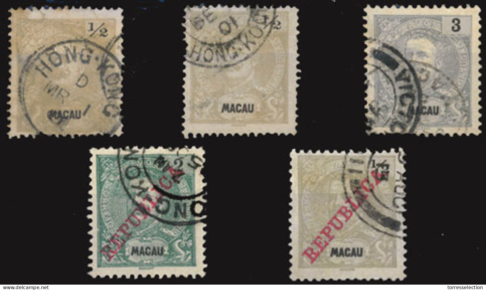 MACAU. C.1900. 5 Stamps Of Macau. Diff. Values With Hong Kong Cancels. - Sonstige & Ohne Zuordnung