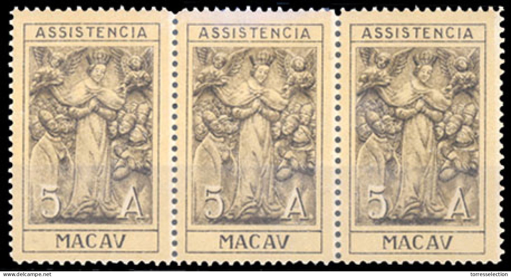 MACAU. ASSISTENCIA. 1930. Postal Tax. (Af. 6) 5A Sepias/castanho Claro. Horiz. STRIP OF THREE. Fine And Fresh. - Altri & Non Classificati