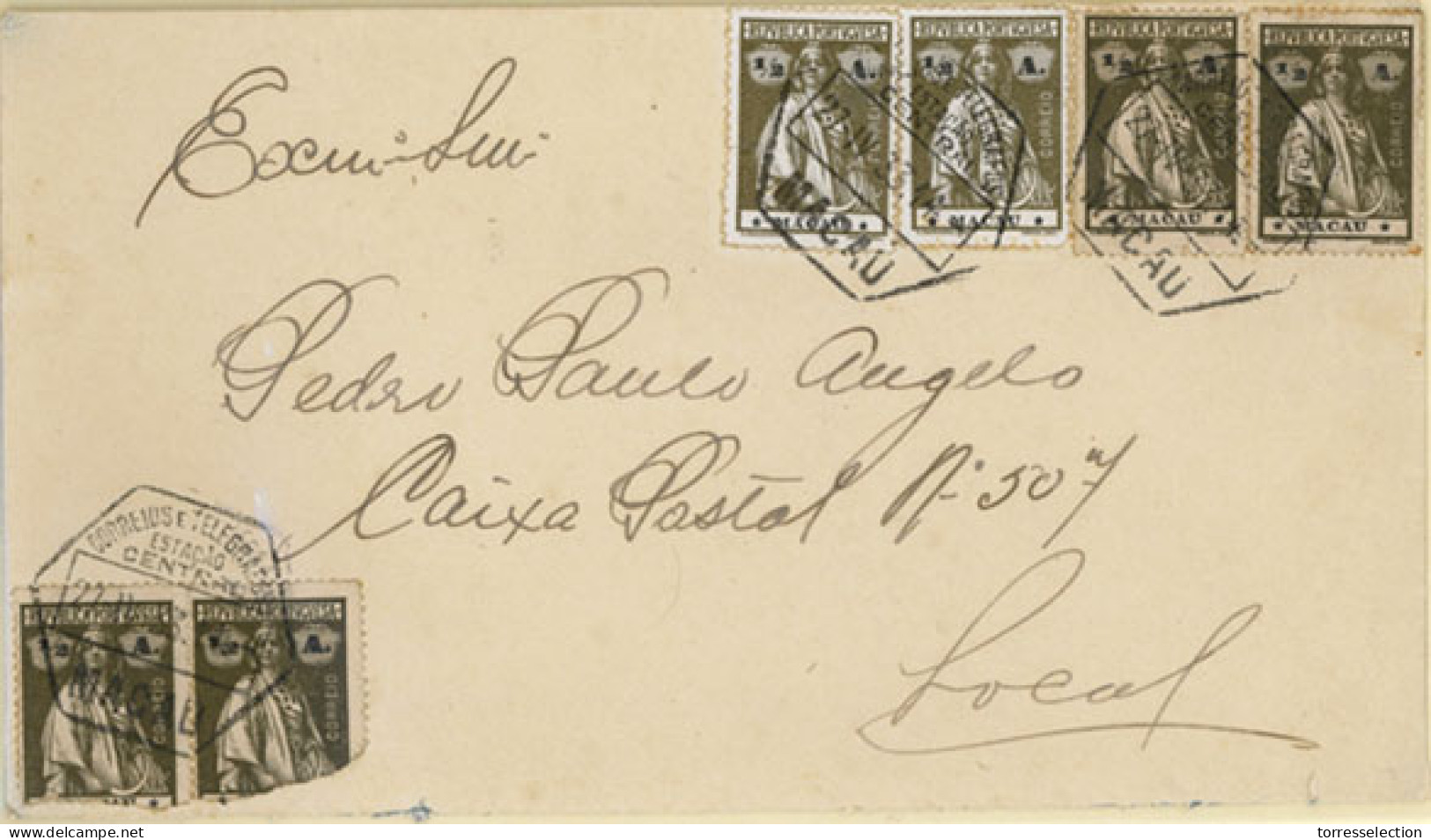 MACAU. 1933. (27 April) Macau Local Usage. Envelope Bearing 6x1/2a. Brown (I-I). Ceres Issue, 2 Are On Porcelian Paper,  - Otros & Sin Clasificación