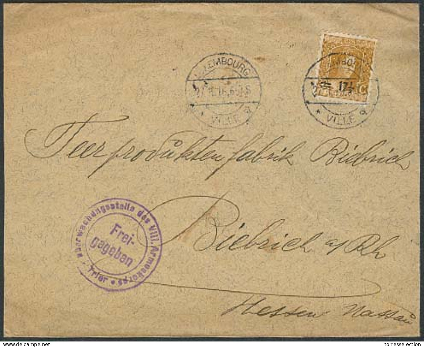 LUXEMBOURG. 1916 (27 Nov). Lux Ville - Germany. Fkd Ovptd + Censored Env. VF. - Other & Unclassified