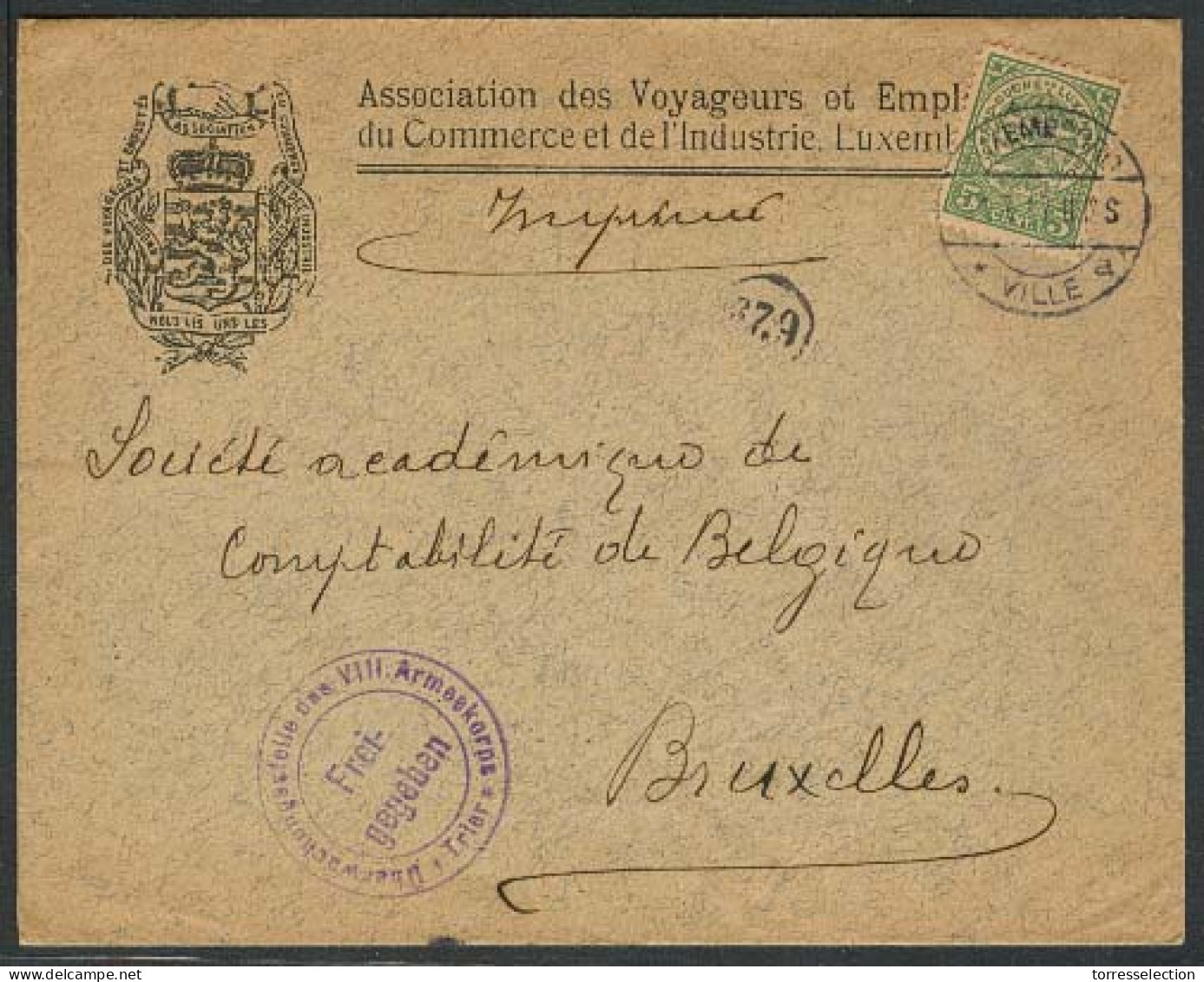 LUXEMBOURG. 1917 (21July). Lux Ville - Belgium. Printed Matter Rate Ilustr Env + Censored / Trier. - Other & Unclassified