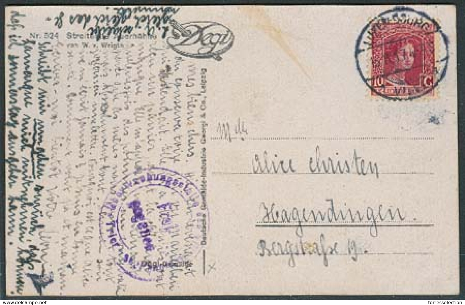 LUXEMBOURG. 1917 (15 Nov). Lux Ville - Hagendigen. Fkd Censored Postcard. Fine. - Other & Unclassified