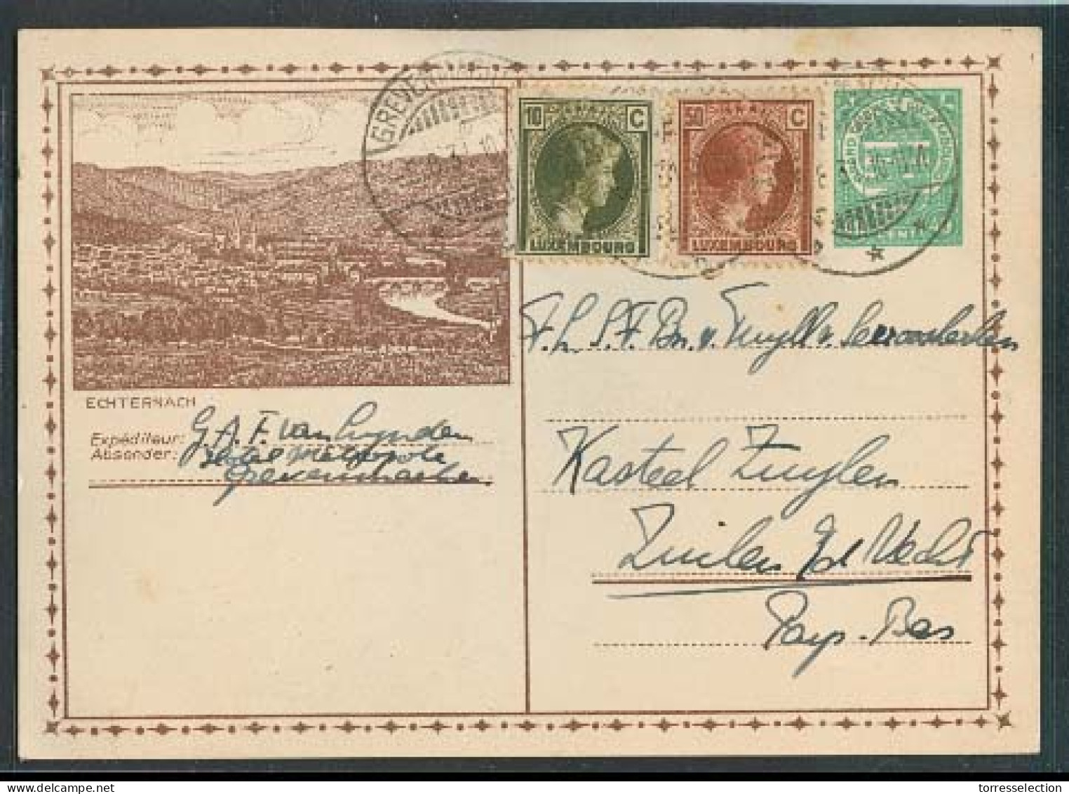 LUXEMBOURG. 1931 (8 Aug). Grevenmachen - Netherlands. 40c Stat View Card + 2 Adtls. - Other & Unclassified