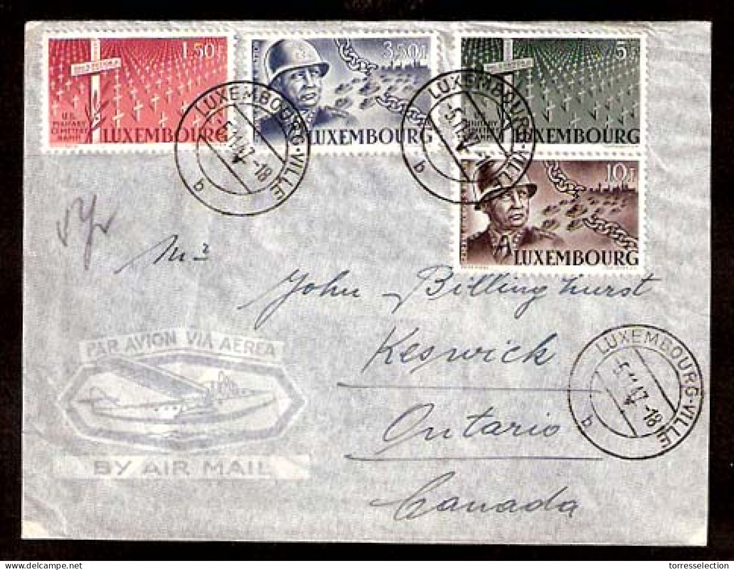 LUXEMBOURG. 1947. Lux - CANADA. Airmail Multifrkd Env. War Comm. Superb Appeal. - Other & Unclassified