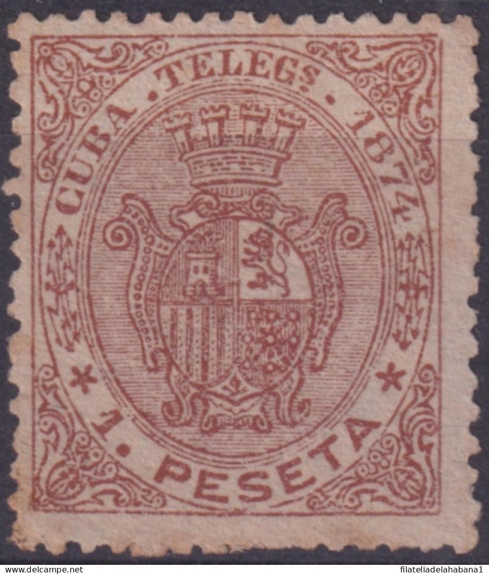 1874-129 CUBA SPAIN TELEGRAPH Ed.28 1874 REPUBLICA 1 Pta BROWN.  - Prephilately