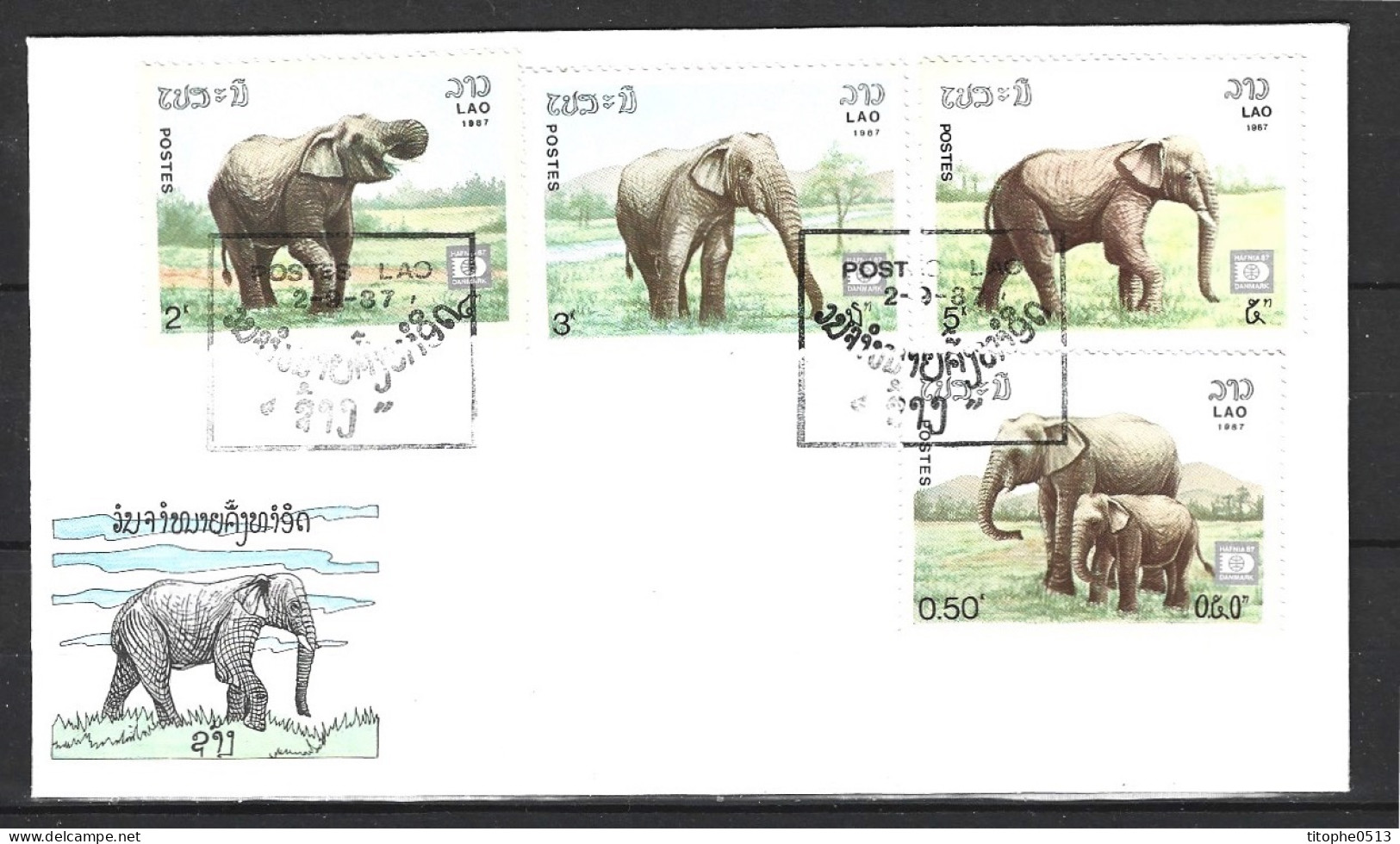 LAOS. N°791+793-4 & 796 Sur Enveloppe 1er Jour (FDC) De 1986. Eléphants. - Elephants