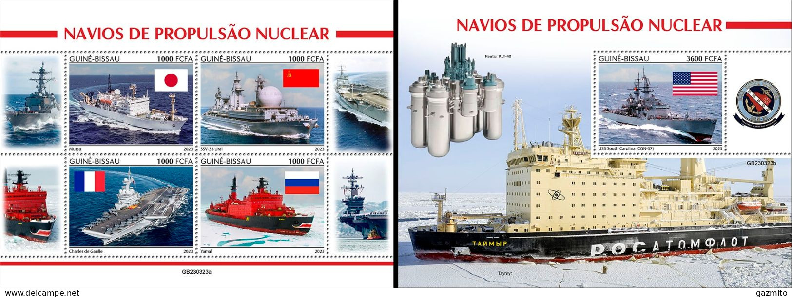 Guinea Bissau 2023, Nuclear Powered Ships, Icebreaker, 4val In BF +BF - Barcos Polares Y Rompehielos