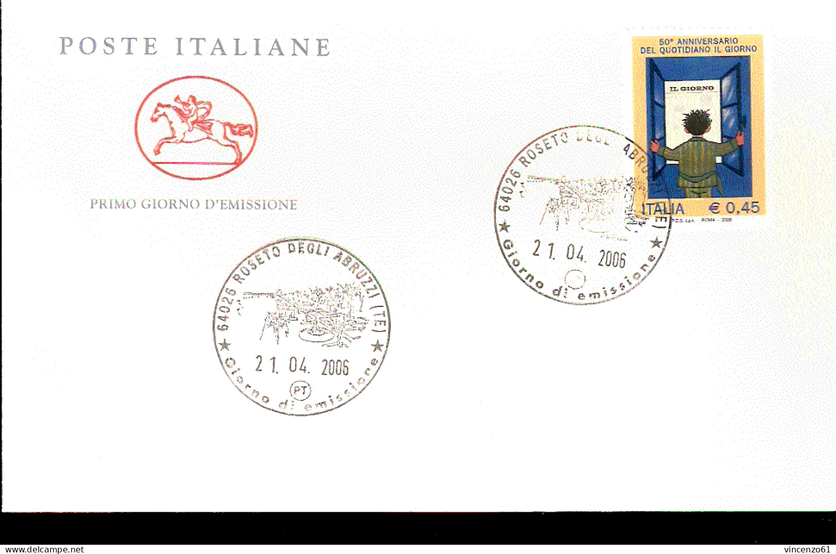 2006 ANNULLO FDC Cinquantenario Del Quotidiano ``Il Giorno’’. - Andere & Zonder Classificatie