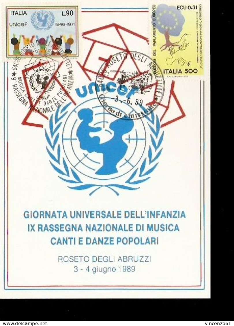 RASSEGNA DELL'INFANZIA AFFRANCATURA ED ANNULLO SPECIALE UNICEF 1989 - UNICEF