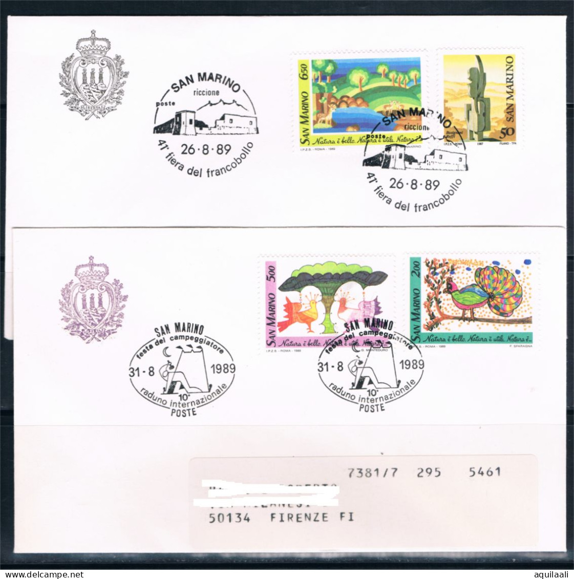 SAN MARINO 1989 - Serie "Natura" Disegni Di Bambini Su 2 Buste Con Annullo Speciale - Cartas & Documentos