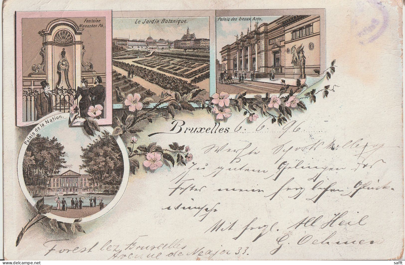 Litho Bruxelles, Palais De La Nation Und Andere Ansichten 1896 - Multi-vues, Vues Panoramiques