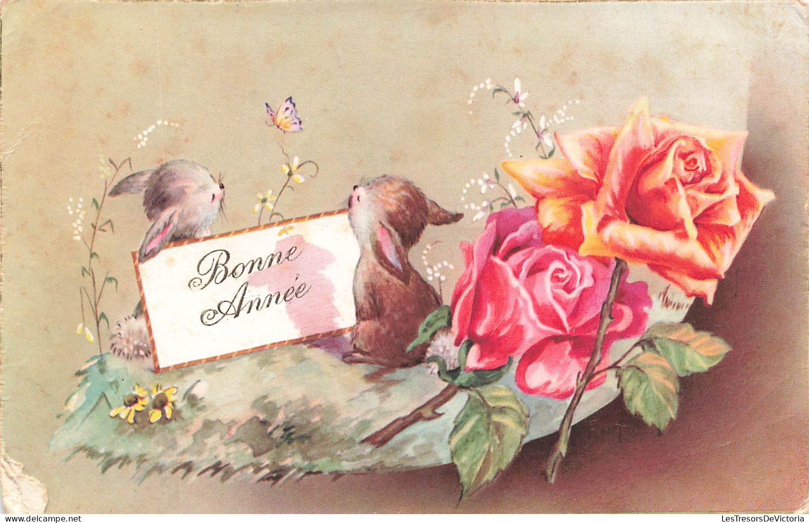 FÊTES - VŒUX - Bonne Année - Fleurs - Animaux - Carte Postale Ancienne - New Year