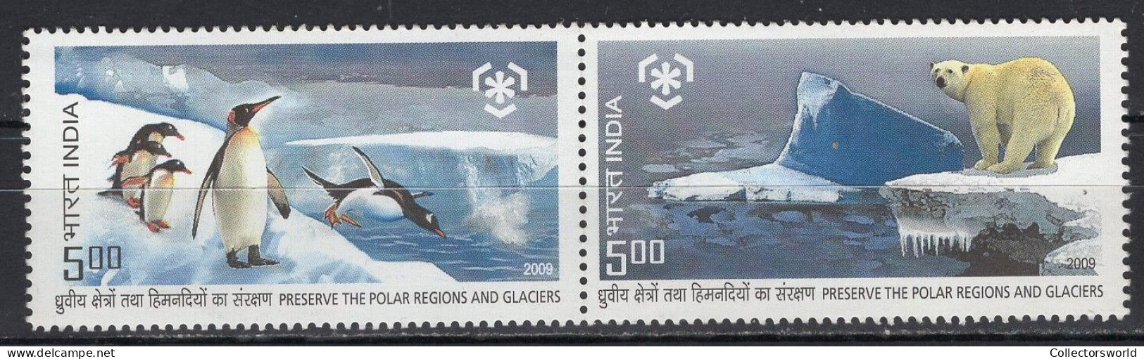 India 2009 Serie 2v In Pair Preserve Polar Region And Glaciers Polar Bear Penguin Fauna MNH - Neufs