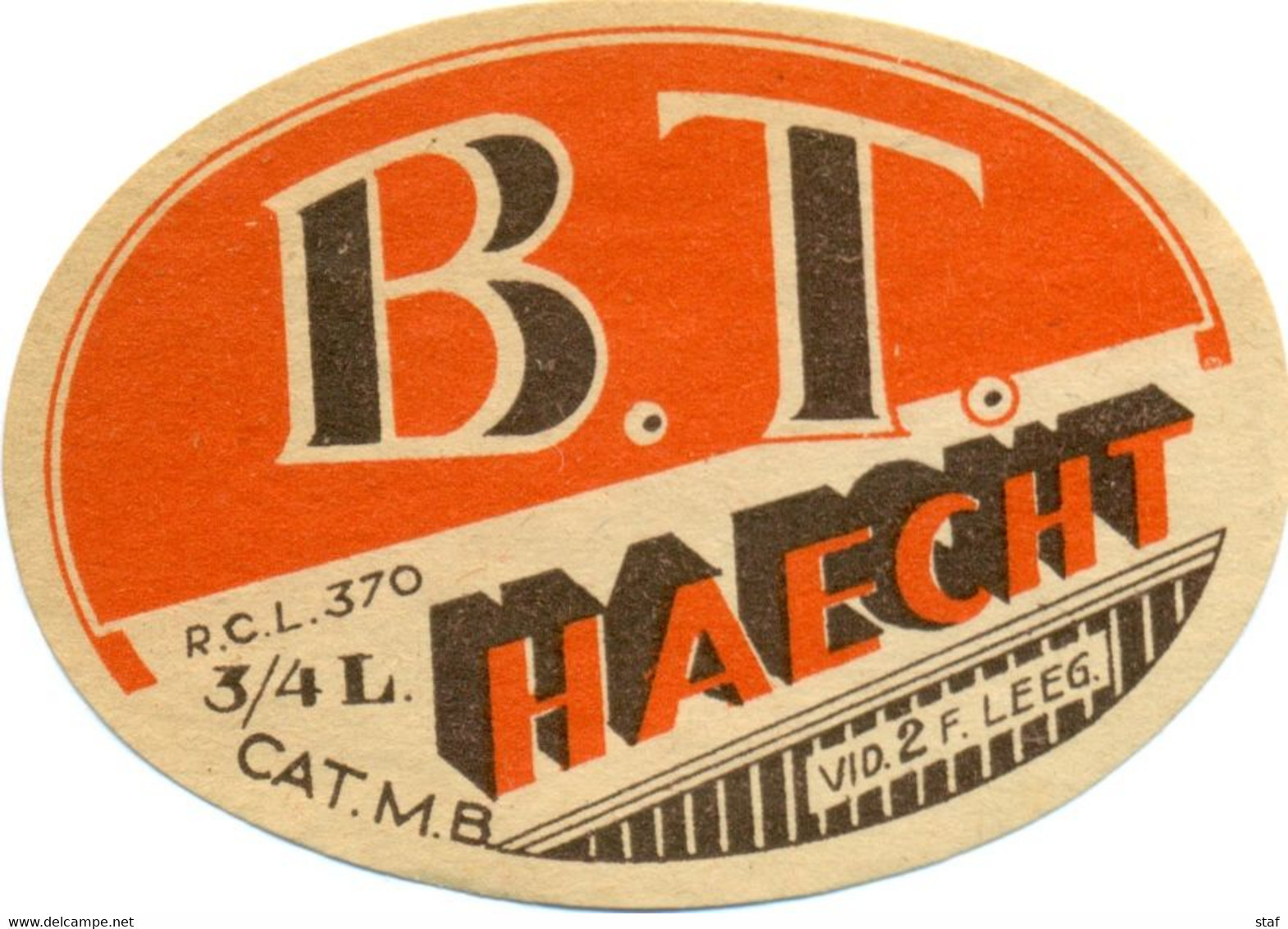 Oud Etiket / Ancienne étiquette Bier Bière : B.T. - Brouwerij Haecht - Bière