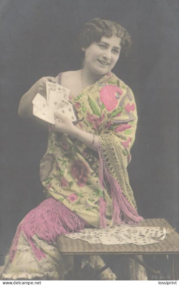 Lady With Playing Cards, AE 2634/5, Pre 1909 - Cartas