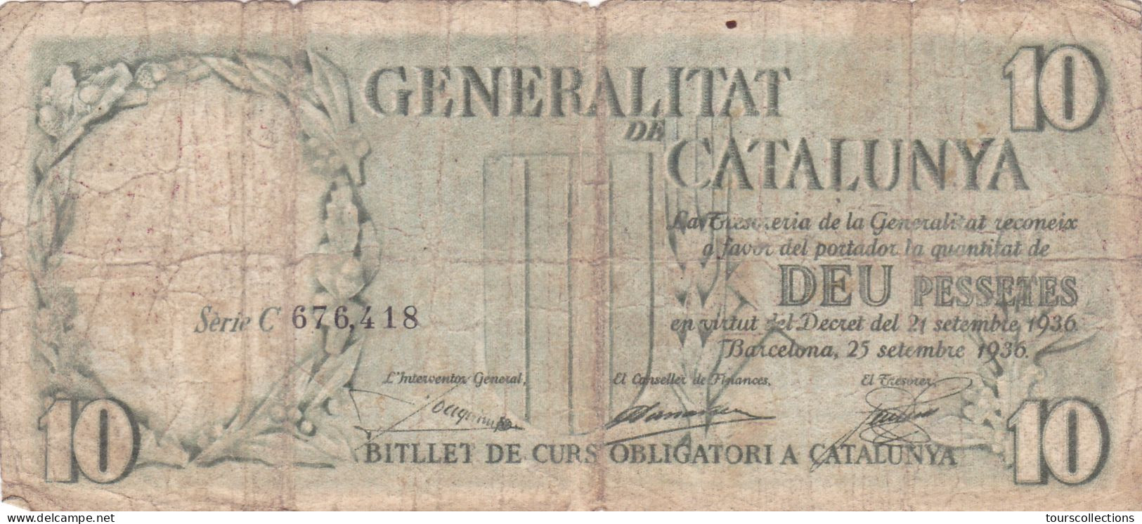 España, 1936 República, Billete De 10 Pesetas De La Generalitat De Catalunya - BARCELONA - 10 Peseten