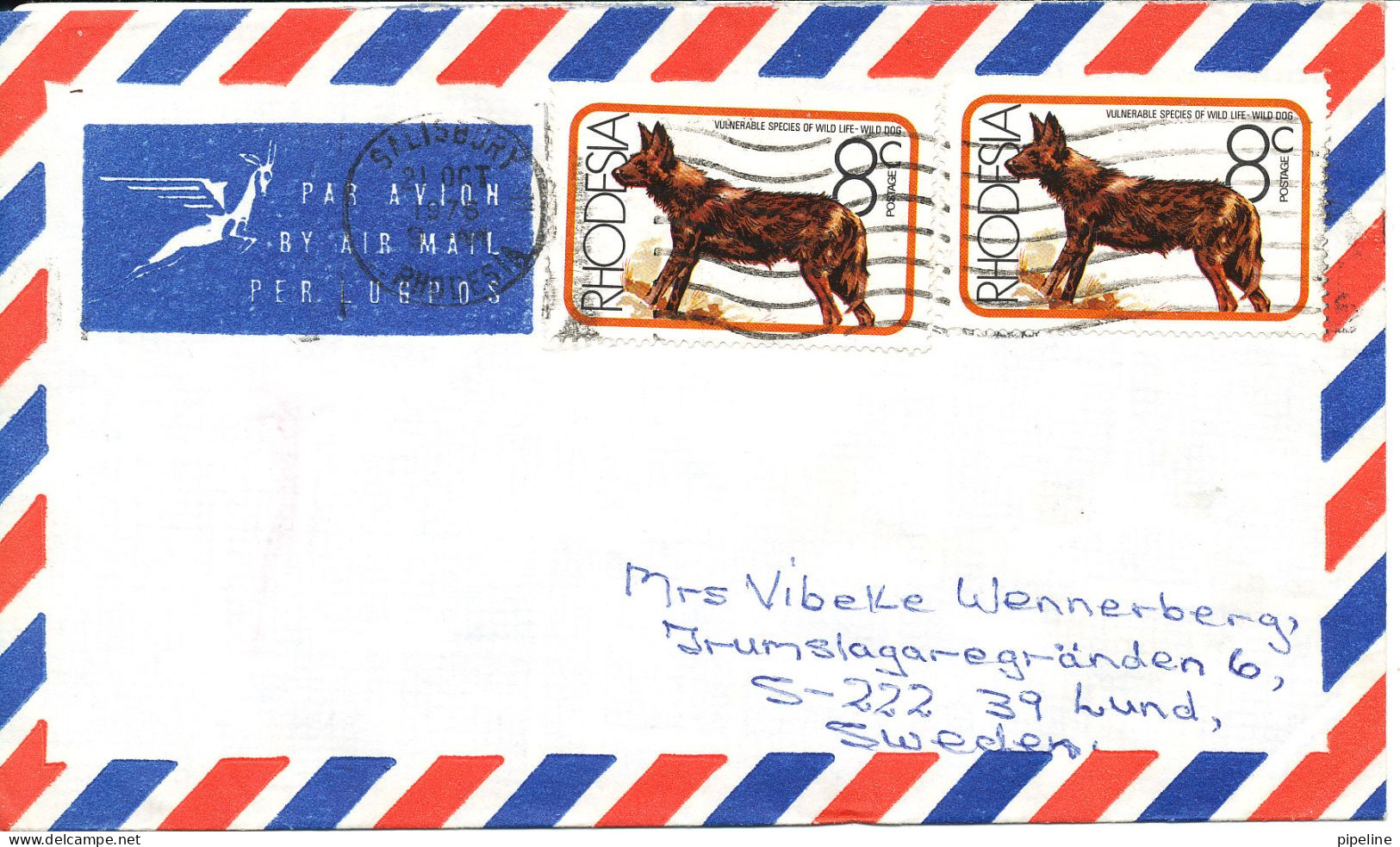 Rhodesia Air Mail Cover Sent To Denmark 21-10-1975 Topic Stamps DOGS - Rhodesië (1964-1980)