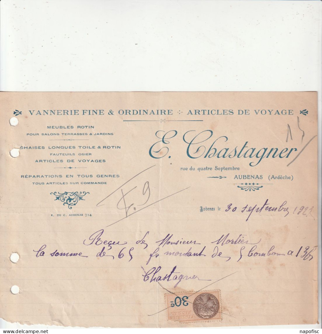 07-E.Chastagner..Vannerie Fine & Ordinaire, Articles De Voyage...Aubenas..(Ardèche)...1923 - Straßenhandel Und Kleingewerbe