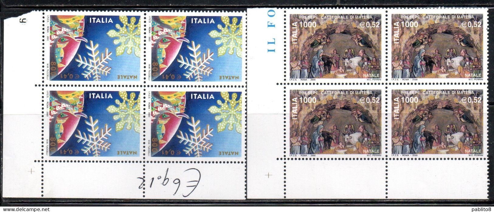 ITALIA REPUBBLICA ITALY REPUBLIC 2000 NATALE CHRISTMAS NOEL NATAL WEIHNACHTEN NATAL SERIE QUARTINA ANGOLO FOGLIO SET MNH - 1991-00: Mint/hinged