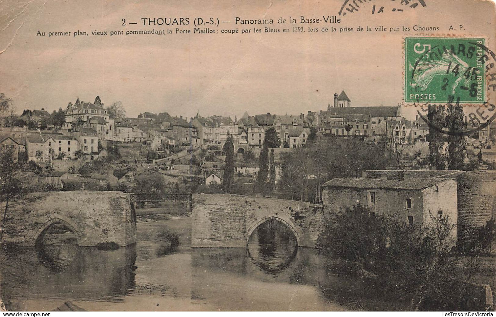 FRANCE - Thouars - Panorama De La Basse Ville - Vieux Pont Commandant - La Porte Maillot - Carte Postale Ancienne - Thouars