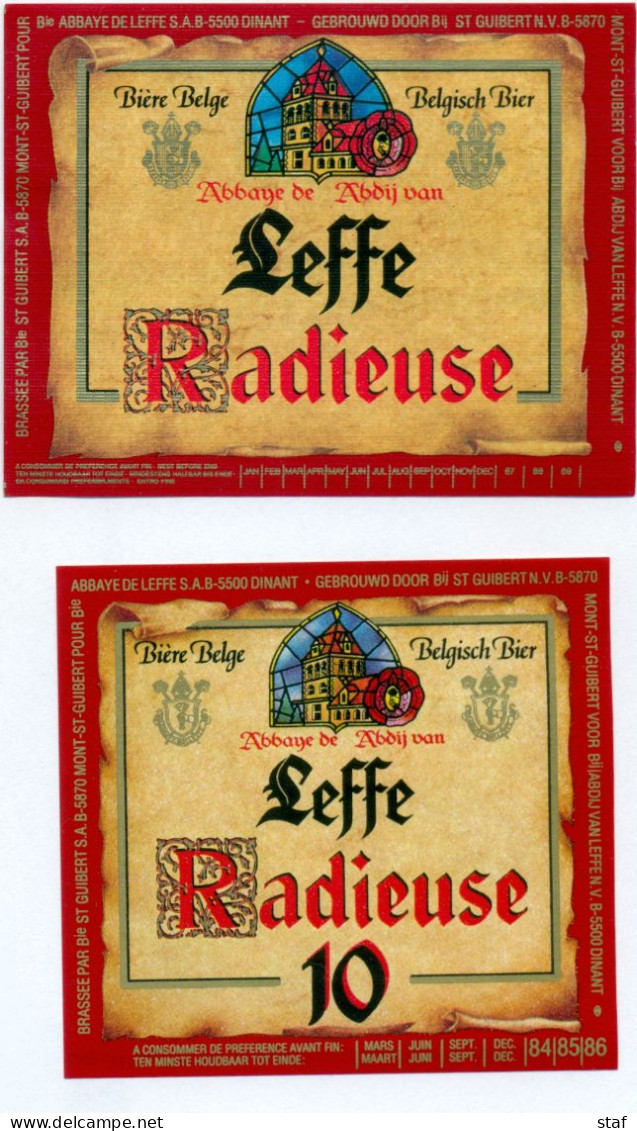 2 Verschillende Oude Etiketten Bier Leffe Radieuse - Brouwerij / Brasserie St Guibert Te Mont-St-Guibert - Bière