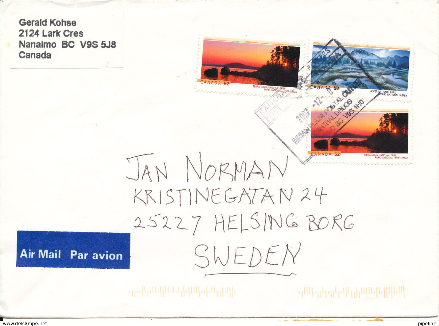 Canada Cover Sent To Sweden 8-12-2007 Topic Stamps - Storia Postale