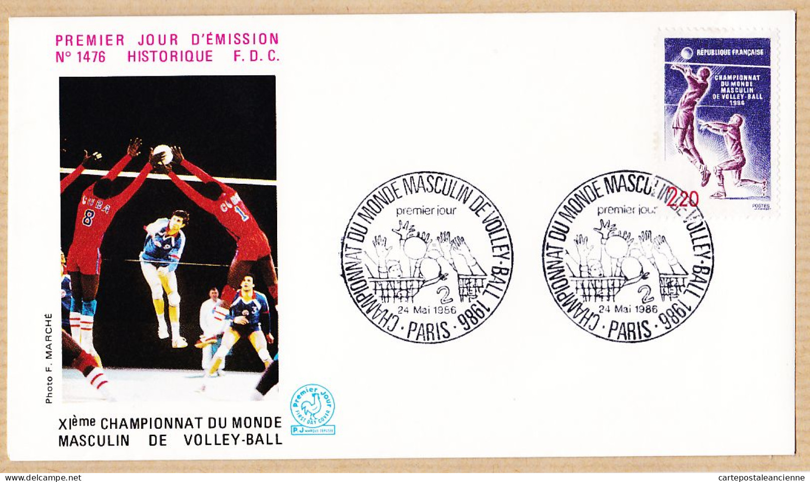 14279 / FDC XIem Championnat Du Monde MASCULIN De VOLLEY-BALL 2 Mai 1986 PARIS Premier Jour Emission 1476 Photo MARCHE - Lutte