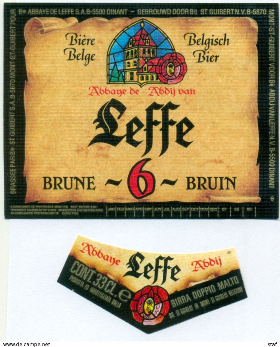 Oud Etiket Bier Leffe 6 Brune - Bruin - Brouwerij / Brasserie St Guibert Te Mont-St-Guibert - Bière