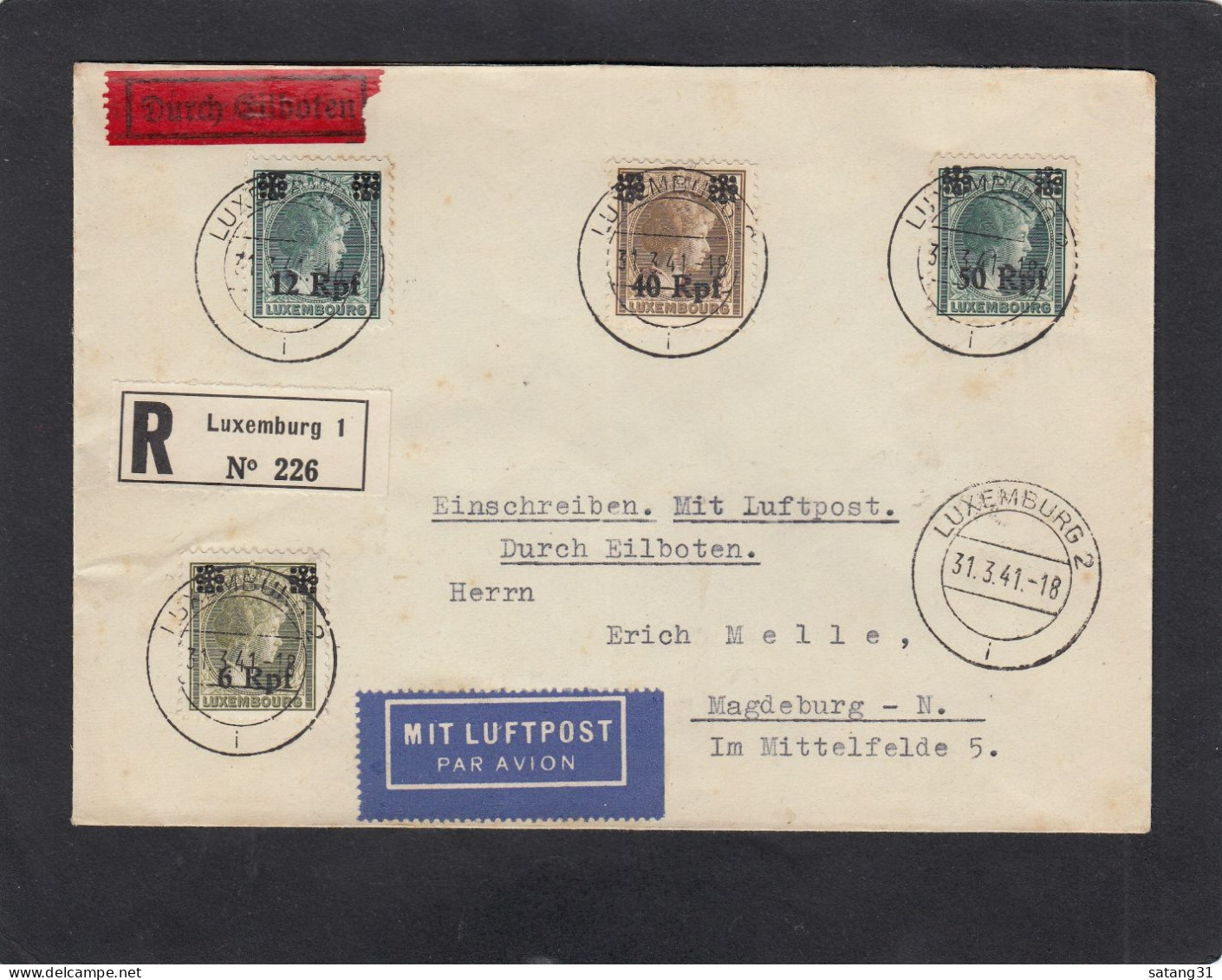 LUFTPOSTBRIEF DURCH EILBOTEN AUS LUXEMBURG NACH MAGDEBURG,1941. - 1940-1944 Ocupación Alemana