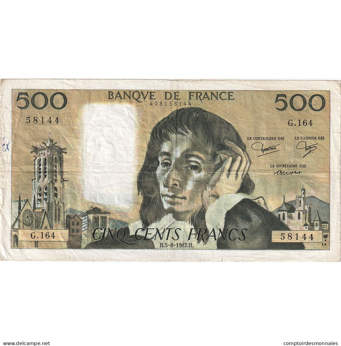 France, 500 Francs, Pascal, 1982, G.164, TB, Fayette:71.27, KM:156e - 500 F 1968-1993 ''Pascal''