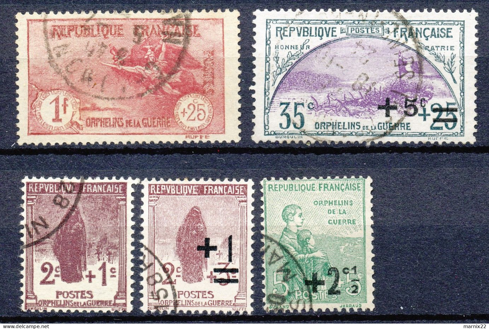 FRANCE 1922-1927 - 5 Stamps 'ORPHELINS De La GUERRE' VFU                                                            Hk14 - 1932-39 Paz
