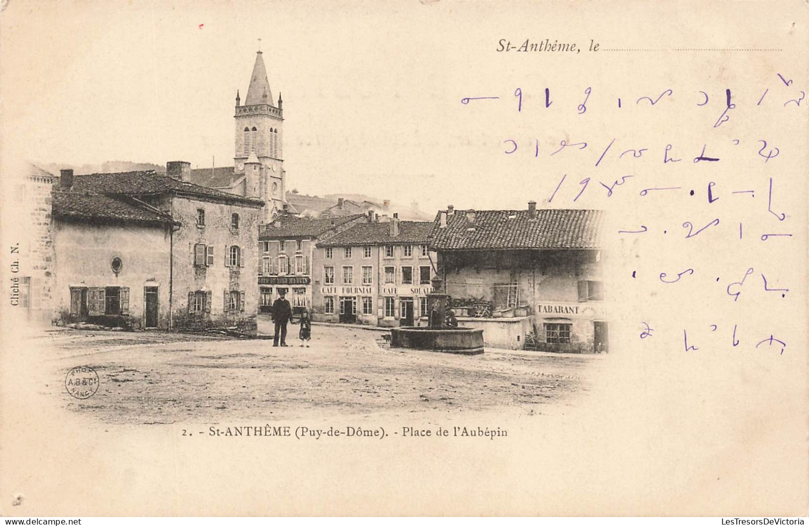 FRANCE - St Anthème, Le... - St Anthème (Puy De Dôme) - Vue Sur La Place De L'Aubépin - Carte Postale Ancienne - Ambert