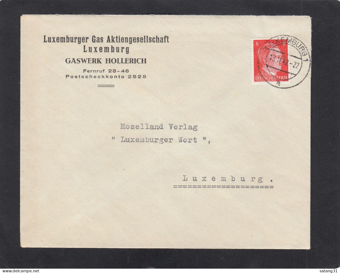 LUXEMBURGER GAS AG,LUXEMBURG.GASWERK HOLLERICH.ORTSBRIEF AUS LUXEMBURG ,1942 - 1940-1944 German Occupation