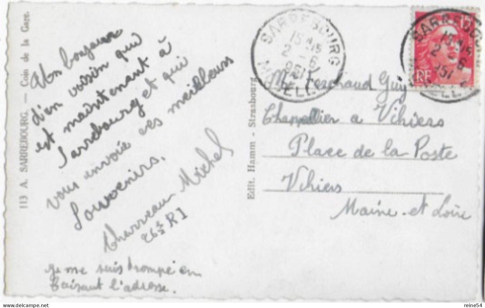 57 SARREBOURG (Moselle) Coin De La Gare Edit. Hamm Strasbourg N° 113 A (circulé 1951 Chez Un Chapellier  à Vihiers 49) - Sarrebourg