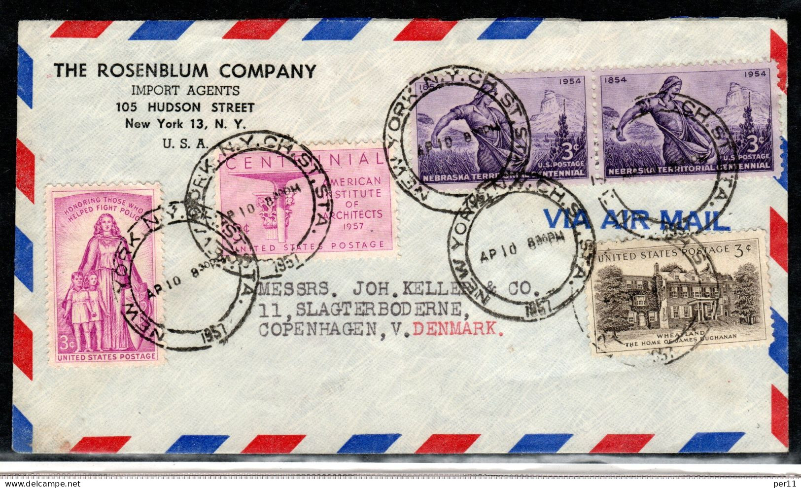 1957 6 Nice Letters  Send To Denmark (usa14) - Storia Postale