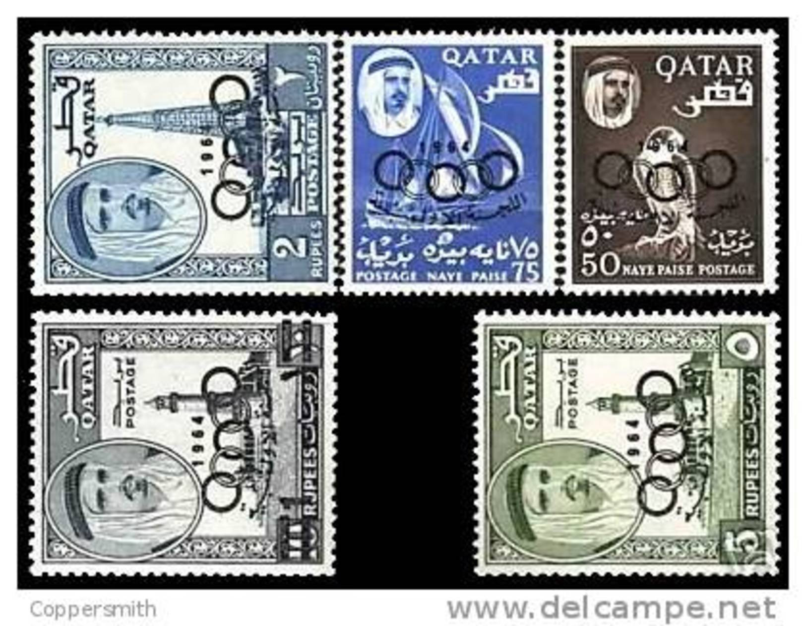 (001) Qatar  1964 Tokyo Olympics Overprints / Surcharges / Aufdruck  ** / Mnh  Michel 37-41 - Qatar
