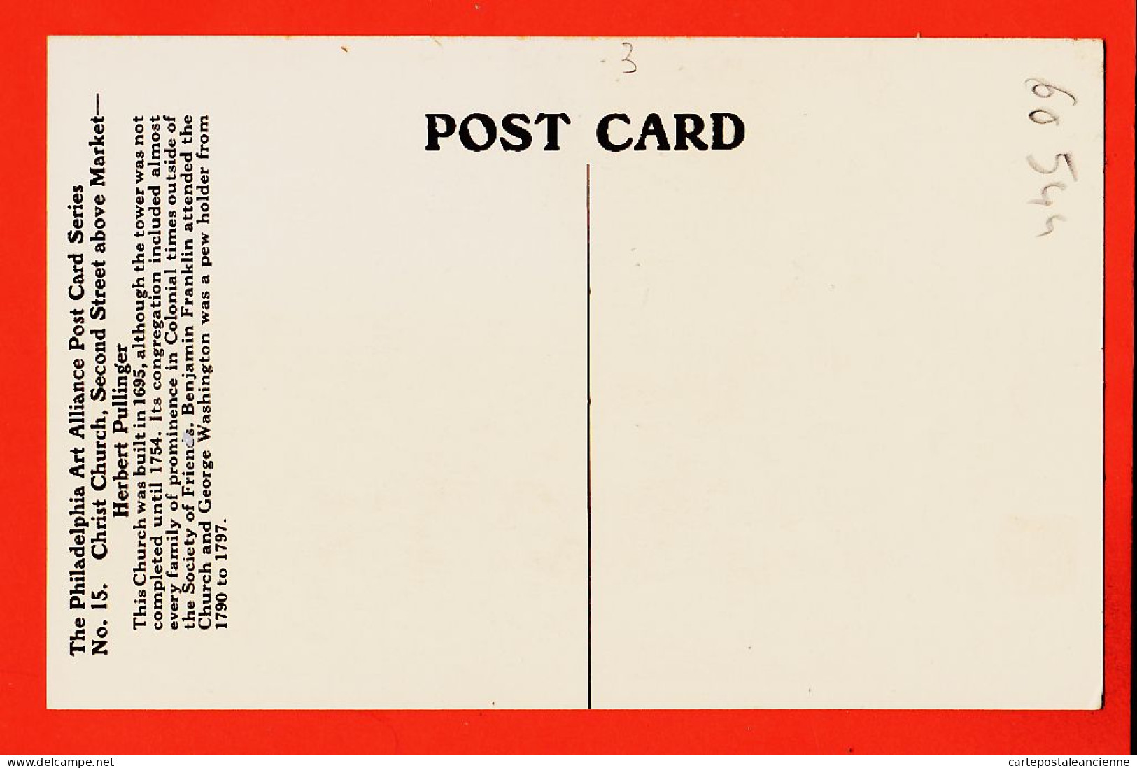 23938 / ⭐ ♥️ PHILADELPHIA CHRIST Church Second Street Above Market Herbert PULLINGER Art Alliance Post Cards Series N°15 - Philadelphia