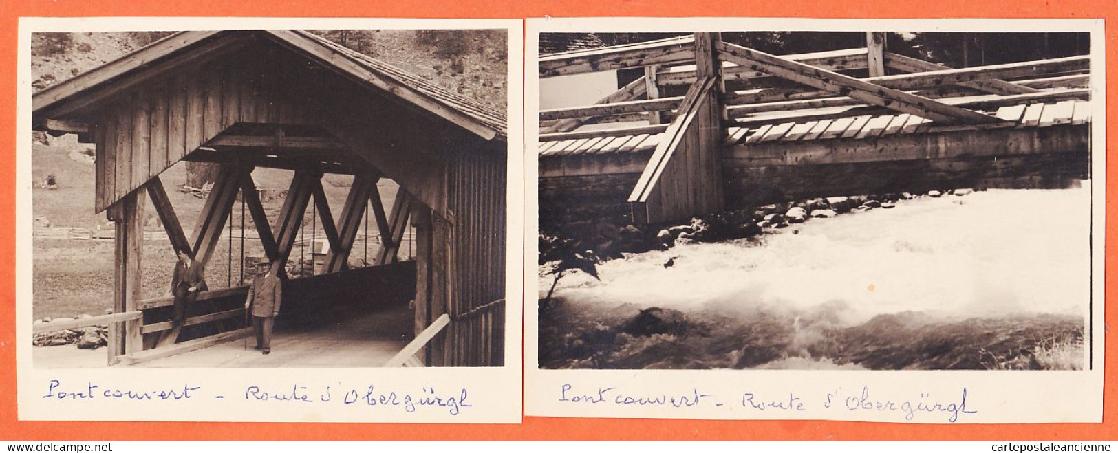 23704 / 2 Photographies OBERGURGL Tirol Tyrol Solden Pont-Couvert Bois 1930s - Sölden