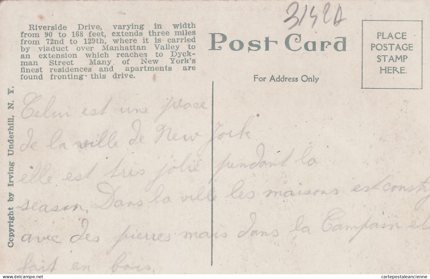 23908 / ⭐ Riverside Park WEST NEW-YORK City 1915s Published IRVING UNDERHILL N°5957 - Parcs & Jardins