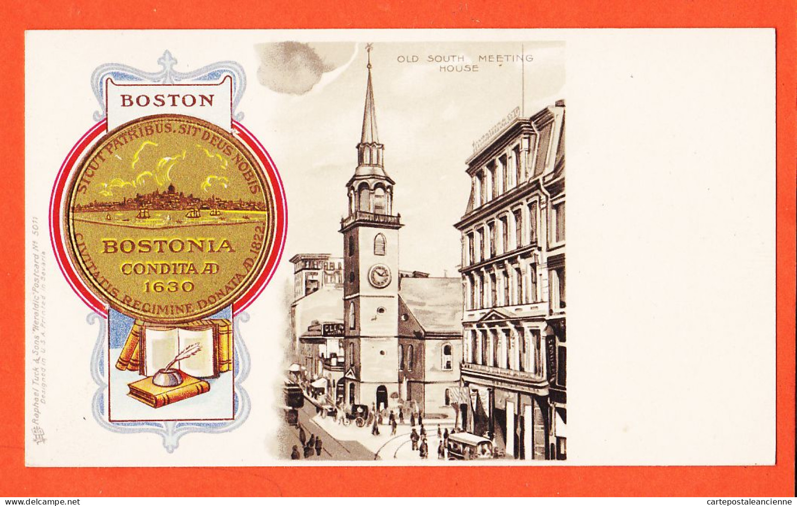 23949 / ⭐ BOSTON MA-Massachusetts BOSTONIA Condita 1630 Old South Meeting House 1900s RAPHAEL TUCK HERALDIC 5011 - Boston