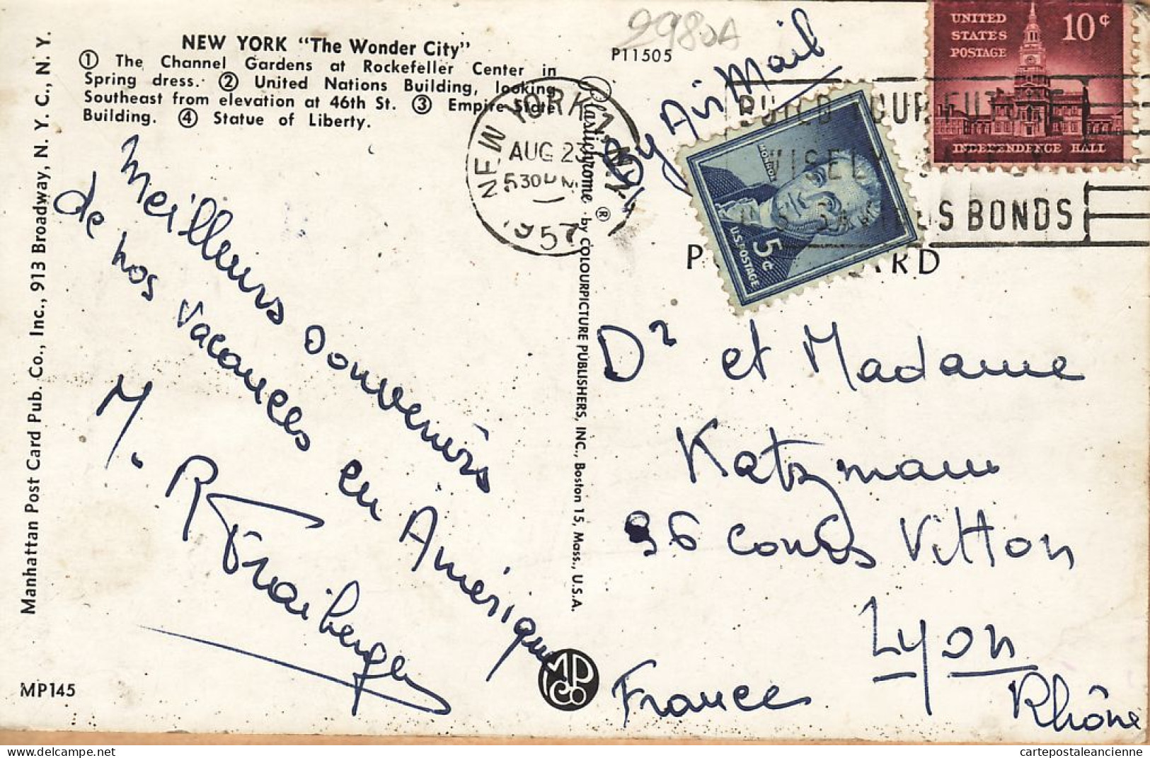 23959 / ⭐ WONDER CITY NEW YORK CITY 23.08.1957 Publisher: MANAHATTAN POST CARD PUB - Andere Monumente & Gebäude