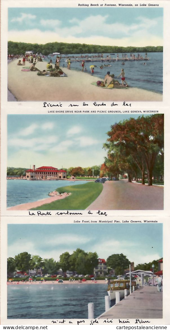 23968 / ⭐ Rare 18 Select Views GREETINGS from LAKE GENEVA WISCONSIN 1950s COMPLETE SET in COVER USA