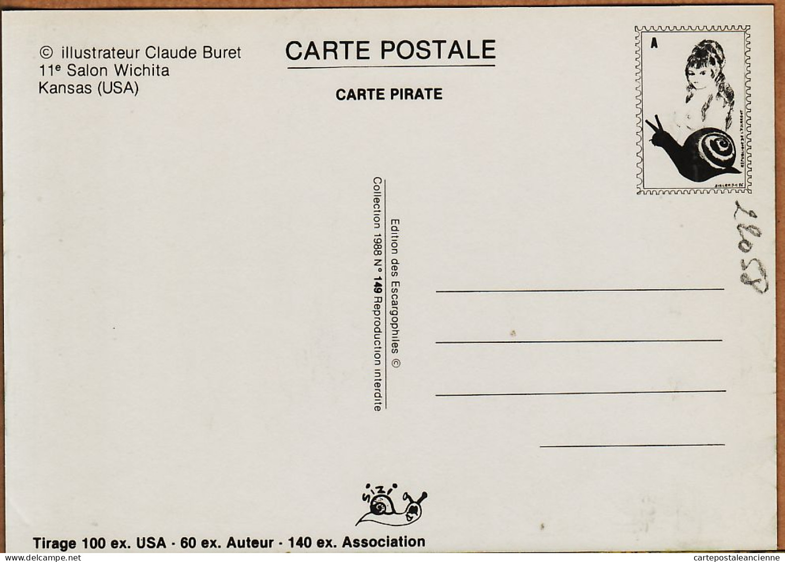 23995 / ⭐ Carte PIRATE Claude BURET 11em Salon Carte Postale WICHITA KANSAS USA 22-23 Octobre 1988 - ESCARGOPHILES N°149 - Wichita