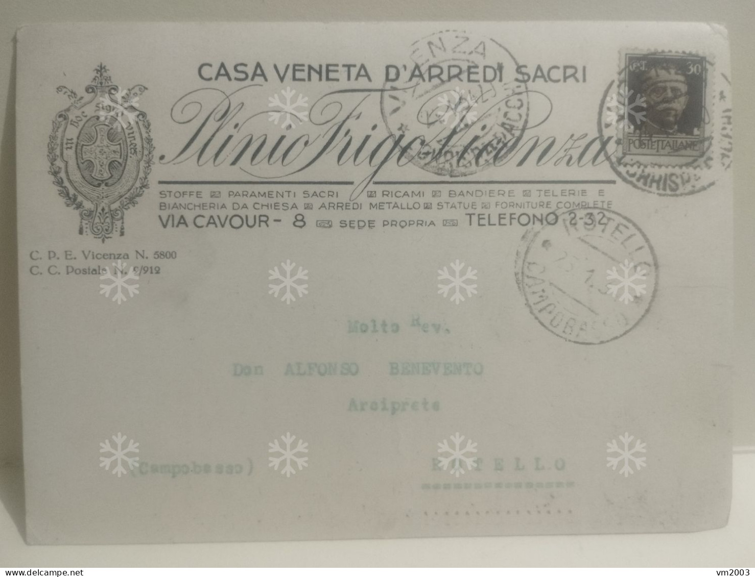 Italia Pubblicitaria CASA VENETA D'ARREDI SACRI Plinio Frigo Vicenza  1934 Rotello Campobasso - Advertising