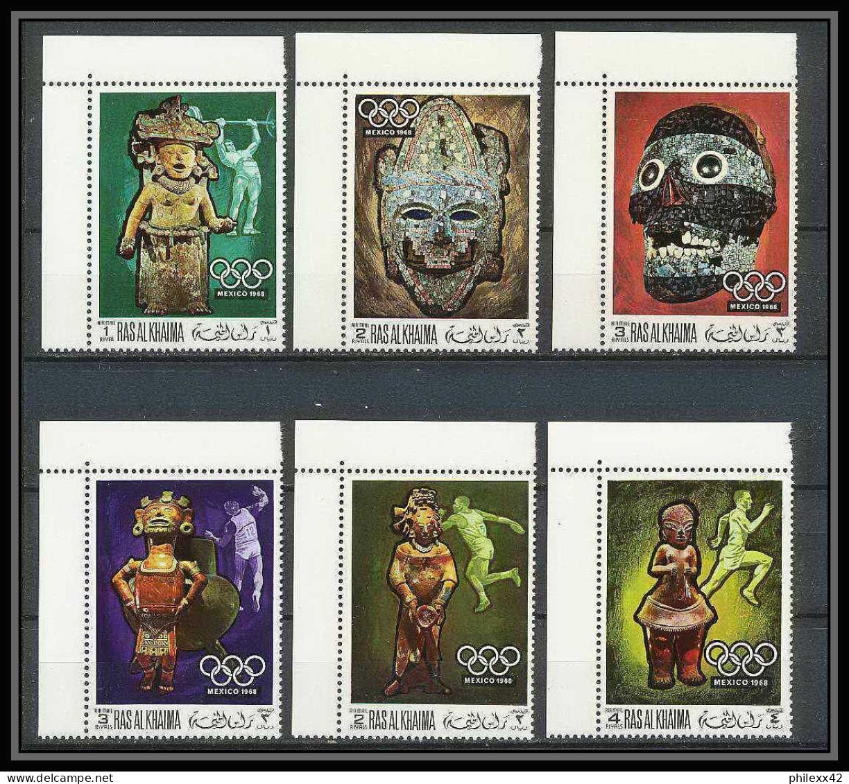 215b - Ras Al Khaima MNH ** Mi N° 259 / 262 A +347 / 348 A Jeux Olympiques (olympic Games) Mexiico 68 Masque (mask) - Sommer 1968: Mexico