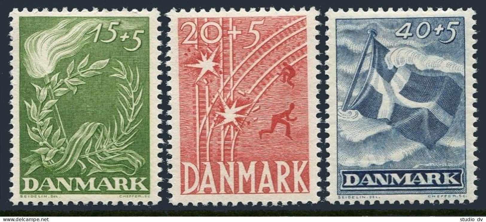 Denmark B15-B17,hinged. Mi 295-297.Danish Struggle For Liberty & Liberation,1947 - Ungebraucht